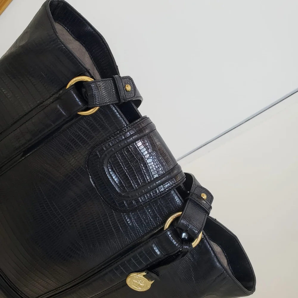 Brahmin Large Black Bucket Leather Tote